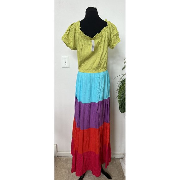 NWT New York & Company Womens Fit Flare Dress Multicolor Color Block Maxi XL - Picture 3 of 5